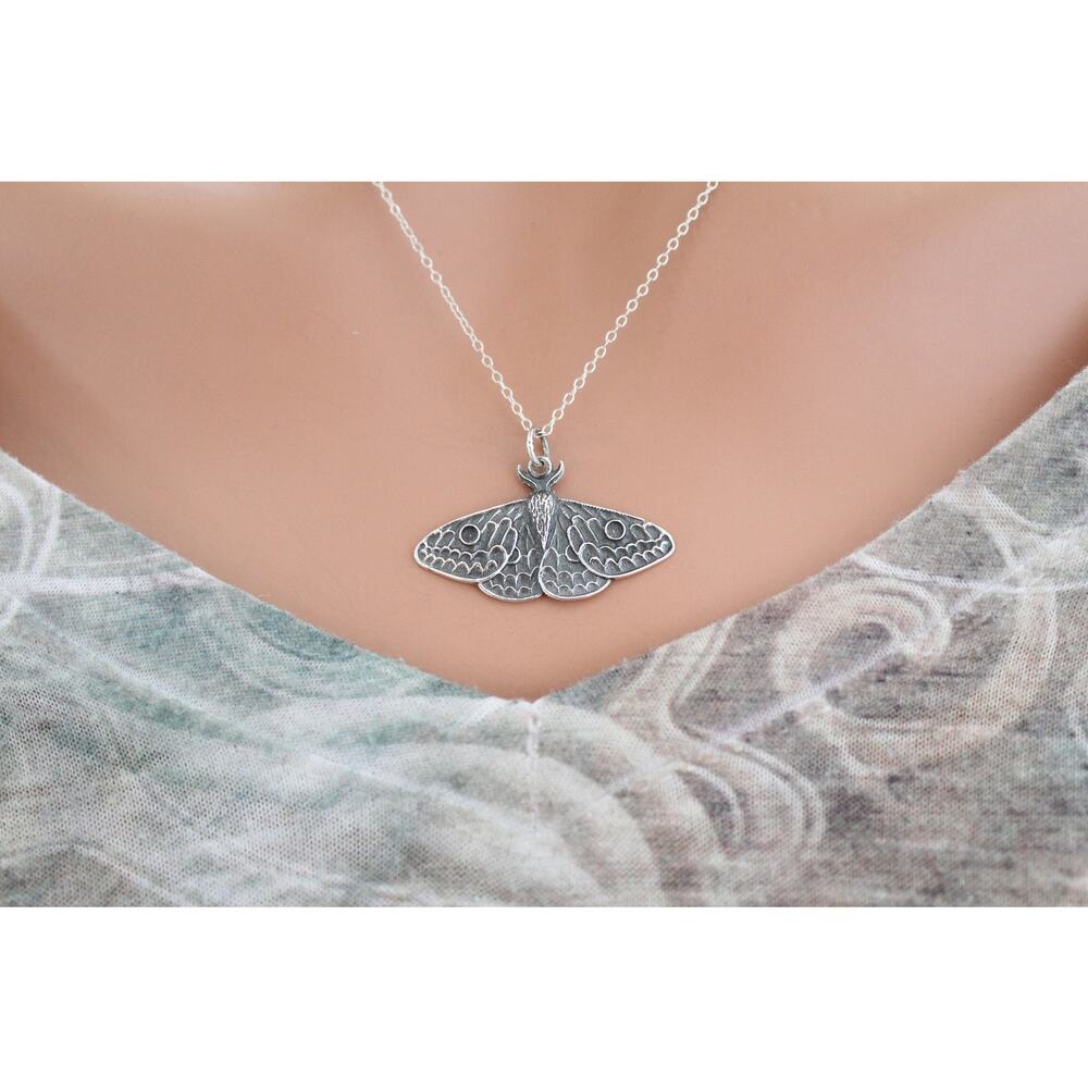 Sterling Silver Dimensional Moth Charm Necklace - image 2